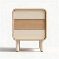 Table de chevet en bois avec tiroirs en relief coloris beige et marron 45 x 45 x 40cm