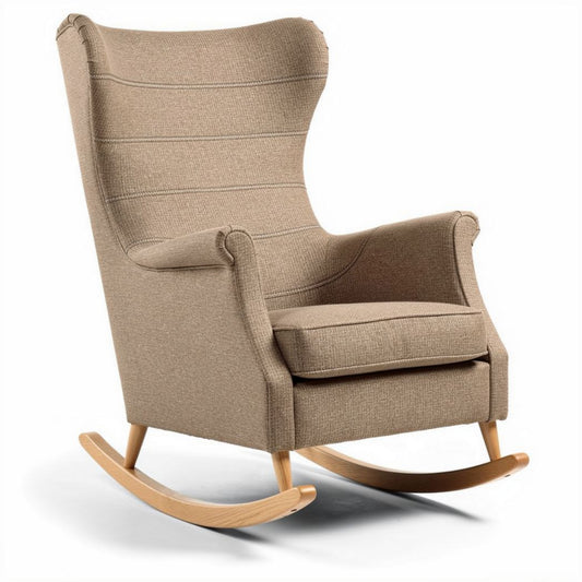 Fauteuil à bascule en tissu beige 85 x 70 x 100cm avec structure en bois
