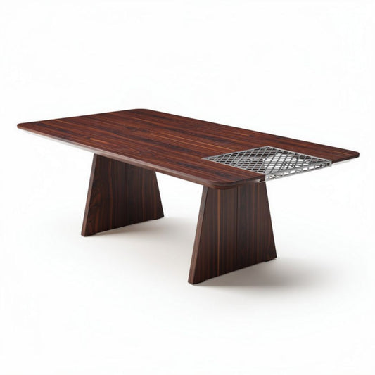 Table rectangulaire en bois de rose avec grille en acier inoxydable 200 x 100 x 75cm