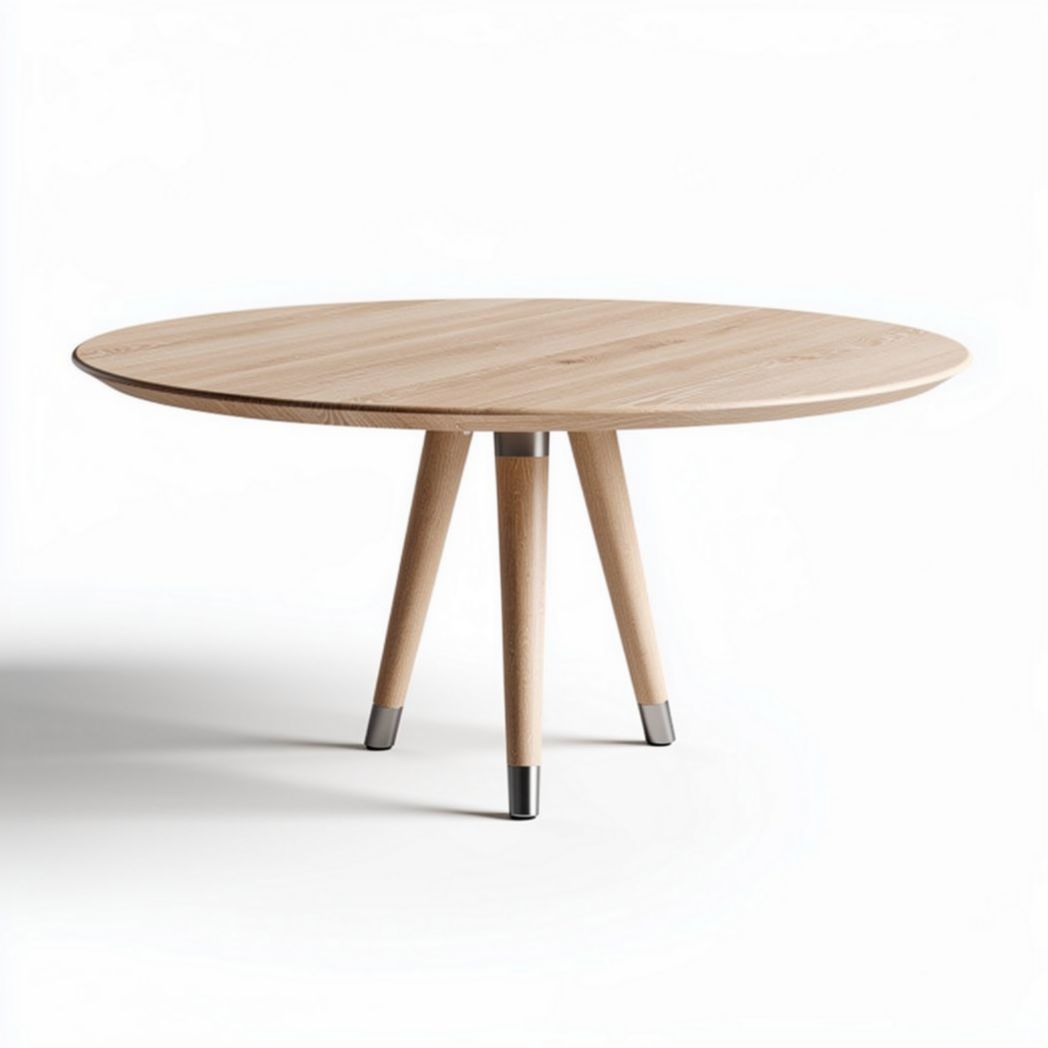 Table ronde en bois naturel diamètre 100 cm hauteur 75 cm avec pieds en métal
