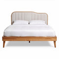 Lit en bois avec tête de lit en tissu beige 210 x 160 x 90cm