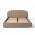 Lit en tissu beige avec sommier à lattes dimensions 200 x 160 x 100cm