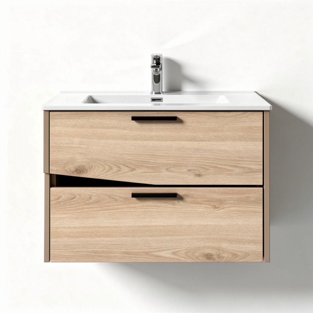 Meuble sous vasque en bois clair avec lavabo intégré dimensions 80 x 45 x 55 cm