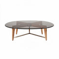Table basse ovale en verre noir et pieds en bois de 100 x 60 x 40cm