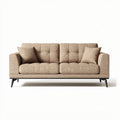 Canapé trois places en tissu beige avec coussins dimensions 210 x 90 x 80cm