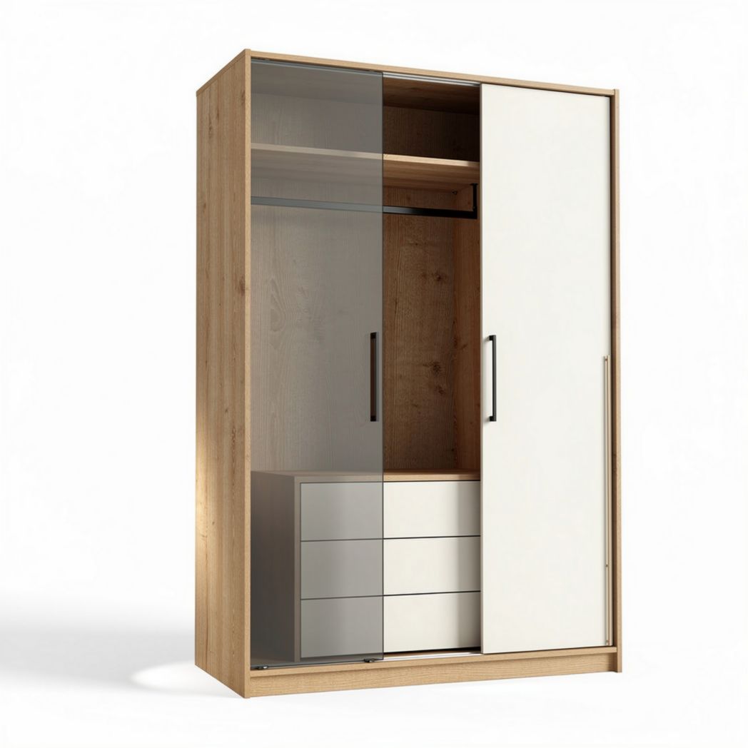 Armoire en bois avec portes miroir et tiroirs dimensions 150 x 80 x 200cm