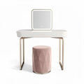 Coiffeuse moderne en bois blanc avec miroir et pouf rose 90 x 40 x 75cm
