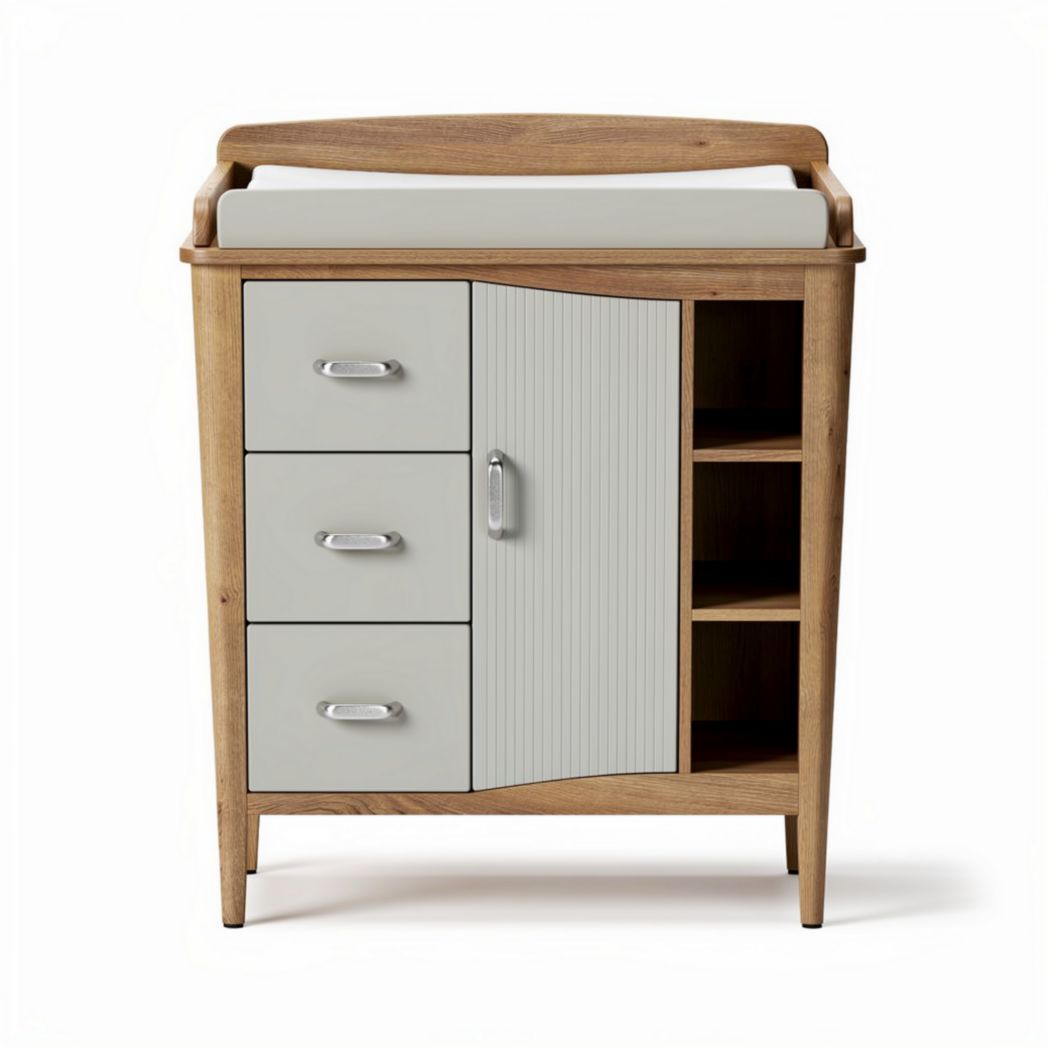 Commode en bois avec plan à langer dimensions 70 x 40 x 85cm couleur naturelle et grise
